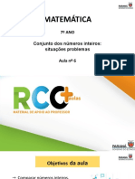 Matemática: 7º ANO Conjunto Dos Números Inteiros: Situações Problemas Aula Nº 6