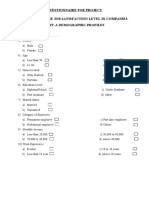 Questionnaire For Project To Measure The Job Satisfaction Level in Companies Part-A Demographic Profiles