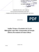 Análise Técnica e Econômica Do Uso Do Hidrogênio Como Meio Armazenador de Energia Elétrica Proveniente de Fontes Eólicas