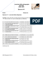 Correction Défi Orthographe CE1/CE2 2020 /2021 Épreuve N°1: Ecole: Classe De: Epreuve N°1: Jeu Des Lettres Disparues