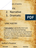 Three Types of Poetry: 1. Lyric 2. Narrative 3. Dramatic