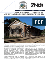 Jornal Oficial Rio Das Ostras: Governo Federal Finaliza Doação de Bens Do Centro Ferroviário para Fundação de Cultura