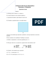 Atividade de Revisão - 8o Ano - Monômios e Polinômios PDF