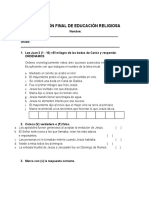 Evaluación Final de Educación Religiosa Quinto