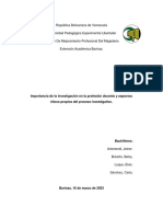 Importancia de La Investigación en La Profesión Docente y Aspectos Éticos Propios Del Proceso Investigativo.