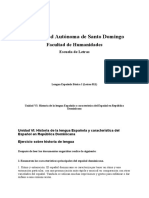 Historia de La Lengua Española y Característica Del Español en República Dominicana