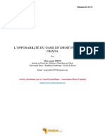 L'Opposabilité Du Gage en Droit Français Et Ohada: Ohadata D-23-13