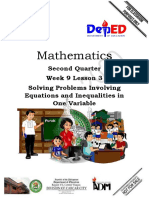 Mathematics: Second Quarter Week 9 Lesson 3 Solving Problems Involving Equations and Inequalities in One Variable