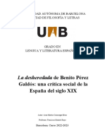 La Desheredada de Benito Pérez Galdós: Una Crítica Social de La España Del Siglo XIX