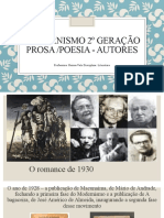 Modernismo 2º Geração Prosa Poesia Autores