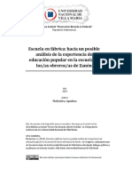 Escuela en Fábrica: Hacia Un Posible Análisis de La Experiencia de Educación Popular en La Escuela de Los/as Obreros/as de Zanón