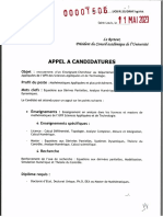 Appel À Candidatures N° 1506 Pour Le Recrutement D'un Enseignant-Chercheur Au Département de Mathématiques Appliquées de l'UFR SAT