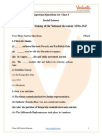 Important Questions For CBSE Class 8 Social Science Our Past 3 Chapter 9 - The Making of The National Movement - 1870s - 1947