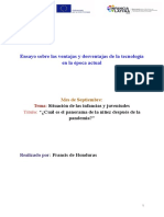 Ensayo Sobre Las Ventajas y Desventajas de La Tecnologia en La Epoca Actual de Francis I. MES DE SEPTIEMBRE