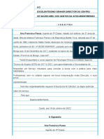 AO Excelentíssimo Senhor Director Do Centro de Saúde Abel Dos Santos Da Apss-Minint/Bengo