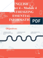 English 8 - Quarter 4 - Lesson 2 (Synthesizing Essential Information)