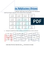 Ficha Sumas Restas Multiplicaciones y Divisiones para Cuarto de Primaria