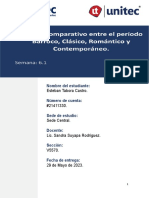 Tarea 6.1 - Cuadro Comparativo Entre El Período Barroco, Clásico, Romántico y Contemporaneo, Esteban Tabora Castro - #21411330.