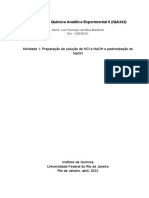 Relatório Preparo de Solução Secundária, Analitica Experimental