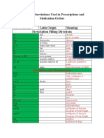 Selected Abbrev Used in Prescriptions and Medication Orders