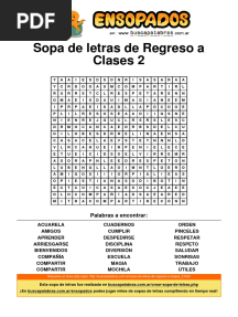 Sopa de Letras de Regreso A Clases - 2