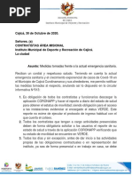 Circular - Medidas Relacionadas Con El Covid19 - Contratistas Area Misional