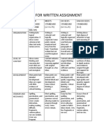 Rubric For Written Assignment