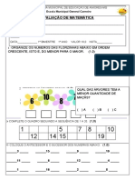 Avaliação 1 Bim Matematica 1 Ano