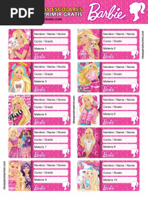 Etiquetas Escolares Barbie Editables Gratis