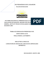 Factores Asociados Al Aprendizaje de Las Matemáticas