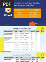 Cambridge Examination Fee and Timetable For Private Candidate of Oct Nov 2023 Intake