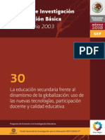 La Educación Secundaria Frente Al Dinamismo de La Globalización - Uso de Las Nuevas Tecnologías, Participación Docente y Calidad Educativa