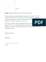 Carta Suspension Contrato Telefonico Internet Empresa Servicios Publicos