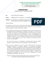 Comunicado: Sindicato Único de Trabajadores de La Educación Del Valle