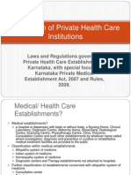 Regulation of Private Health Care Institutions