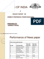 Times of India: A Project Report On Women'S Preference Toward Magazines