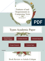 Features of and Requirements in Composing Texts