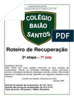 Roteiro de Recuperação Colégio Baião Dos Santos 7º Ano