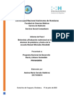 Evaluación Nutricional en Los Alumnos de Prebásica y Básica de La Escuela Manuel Milcíades Mendietti