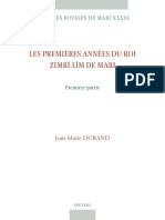 Les Premieres Annees Du Roi Zimri Lim de Mari Premiere Partie 