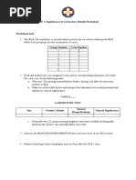 Worksheet - RLE 1 Significance of Laboratory Results