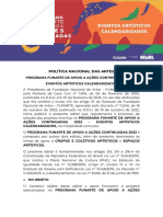 Programa Funarte de Apoio A Ações Continuadas 2023 - Eventos Artísitcos Calendarizados