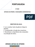 8º - Artigos de Opinião - Conjunções Coordenativas