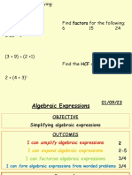 1 Algebraic Expressions (Simplify Expand Factorise Sub) A