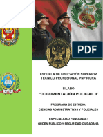 "Documentación Policial Ii": Escuela de Educación Superior Técnico Profesional PNP Piura Silabo