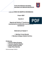 Reporte de Práctica "Transformación y Caracterización de Plásmidos Recombinantes Bacterianos" Genética Microbiana