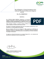 La Suscrita Líder de Registro y Control Académico de La Corporación Unificada Nacional de Educación Superior C.U.N Nit. No. 860401734-9