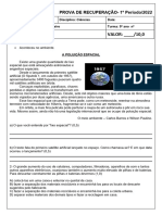 RECUPERAÇÃO de Ciências - 1º Periodo