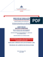 Dirección de Formulación Y Evaluación Nutricional: Lineamientos para Proveedores de Almuerzo Escolar