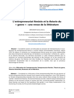 L'Entrepreneuriat Féminin Et La Théorie Du Genre